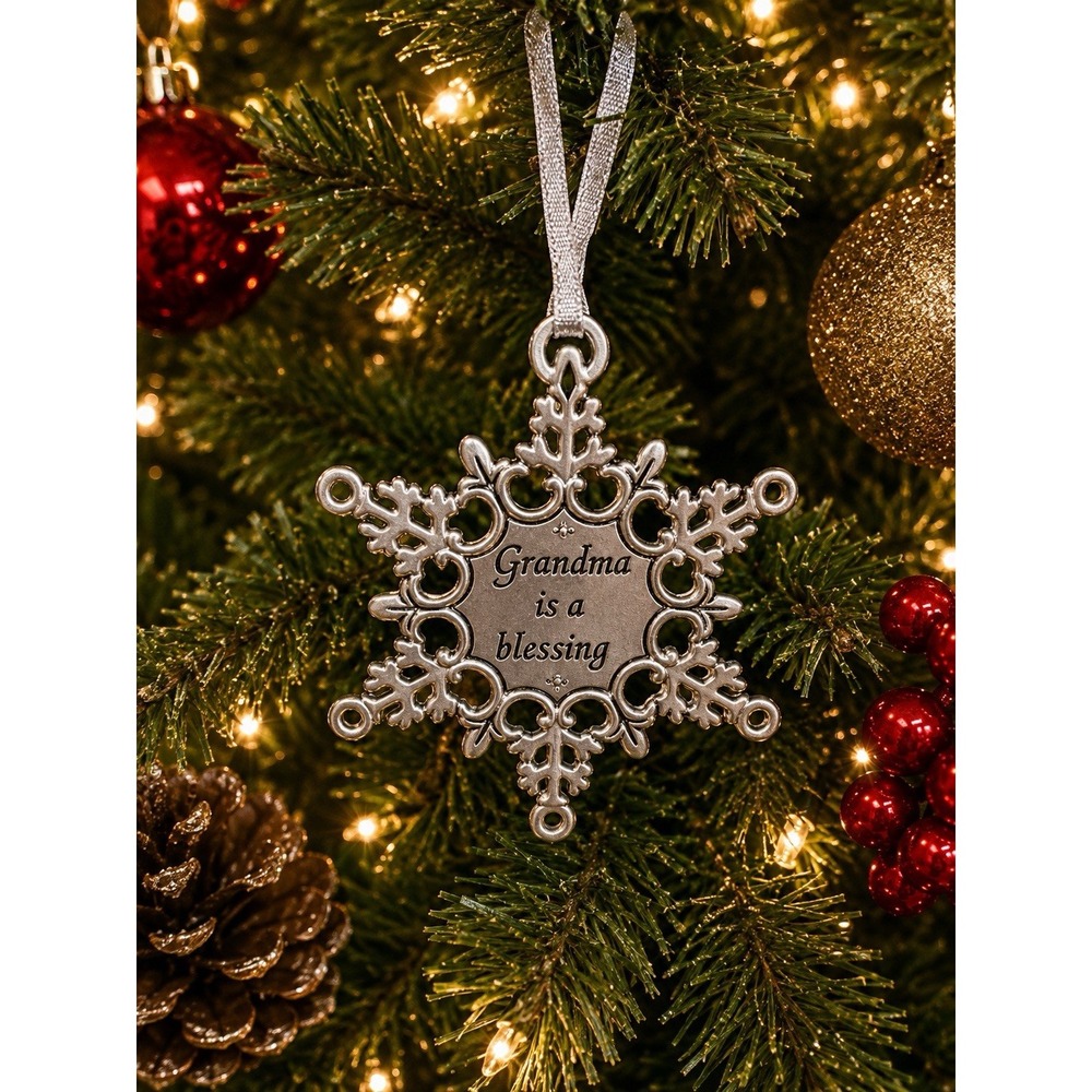 Ganz Grandma Is a Blessing Snowflake Christmas Ornament‎ Pewter Look New